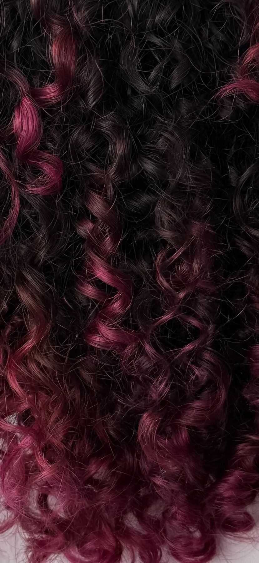 Berry color woven through dark curls